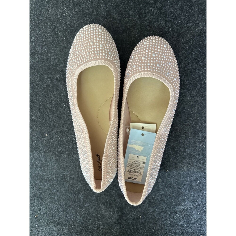 Cat & Jack Kids' Lisa Embellished Pearl Ballet Flats Blush Pink Size 13 (NWT)